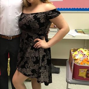 Black velvet dress with gold/silver flowers